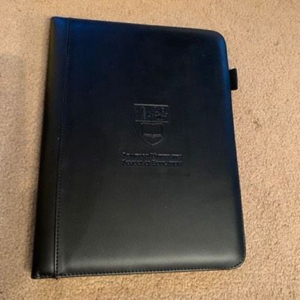 Executive Black Leather Portfolio Folder with Pen Loop - Professional Organizer